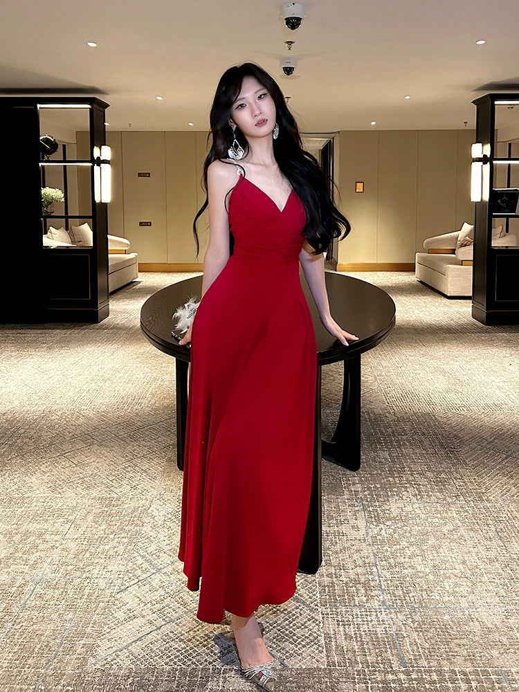 Backless evening dress red long party dress      S6162