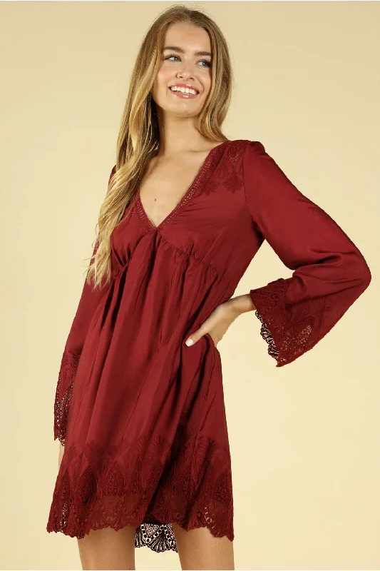 Heaven's Touch Lace Dress, Wine