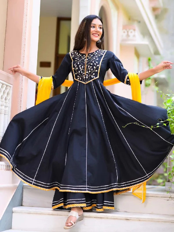 Women's Blissful Black Heavy Anarkali Suit Set - Hatheli