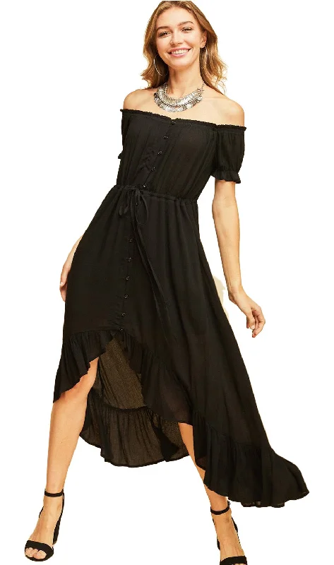 Off the Shoulder High Low Dress, Black