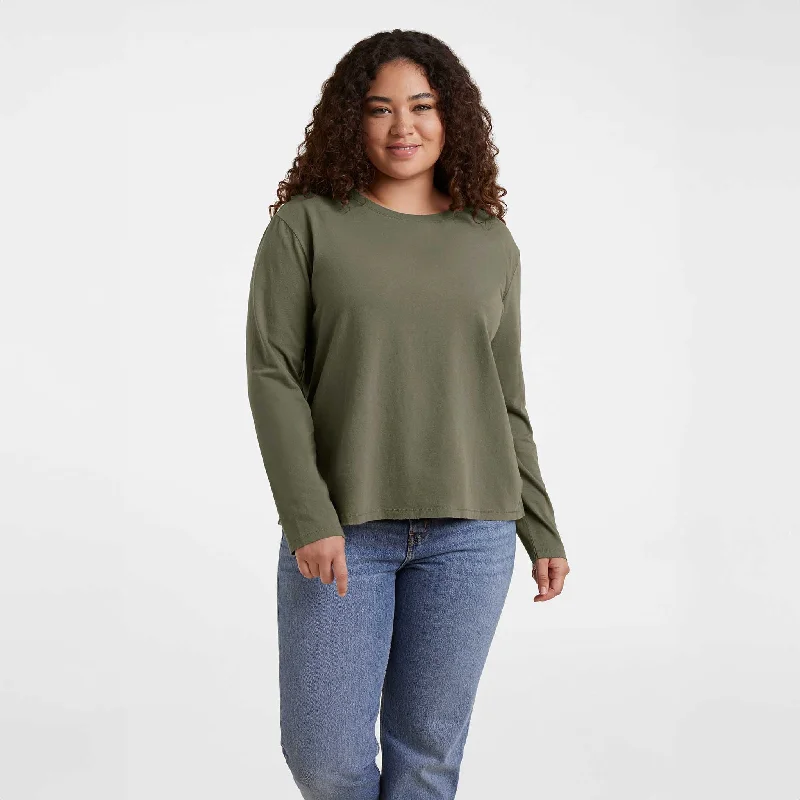 Vintage Cotton Long Sleeve Everyday T-Shirt | Olive