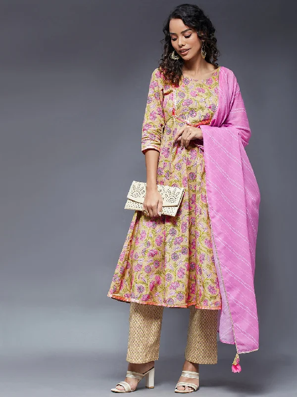 Women's Yoke Panel Kurta With Trouser And Duppata  - Azira