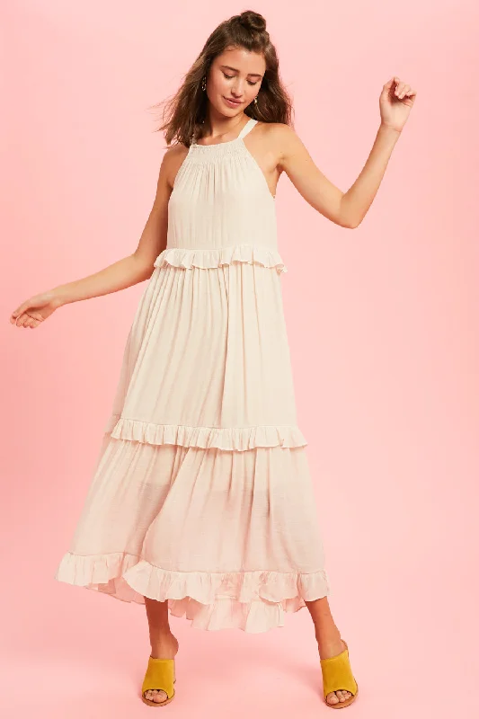 Tiered Ruffle Maxi Dress, Champagne