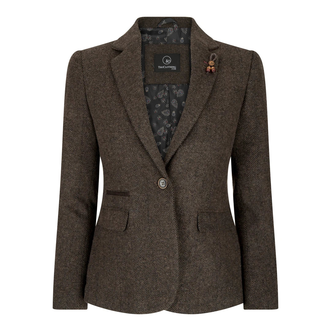 wsn04 - Women's Brown Tweed Blazer Waistcoat & Trouser Classic Suit