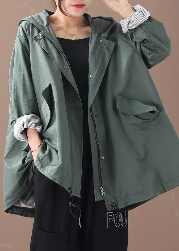 Modern hooded baggy Plus Size clothes For Women green silhouette winter outwear