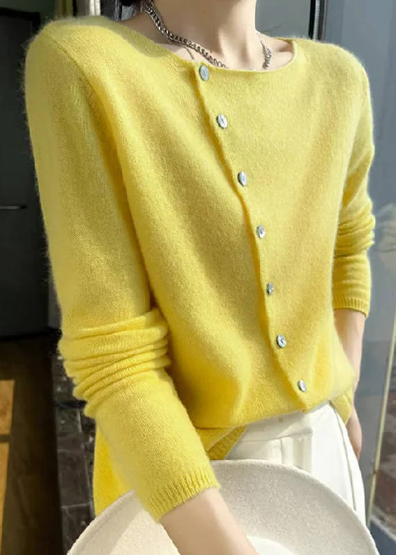 Simple Style Yellow O Neck Button Woolen Sweater Tops Fall