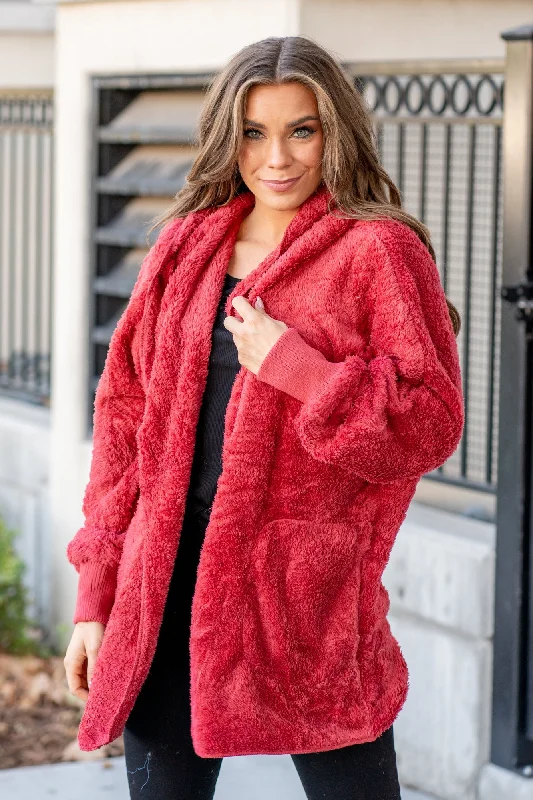 Cozy Sherpa Jacket - Red