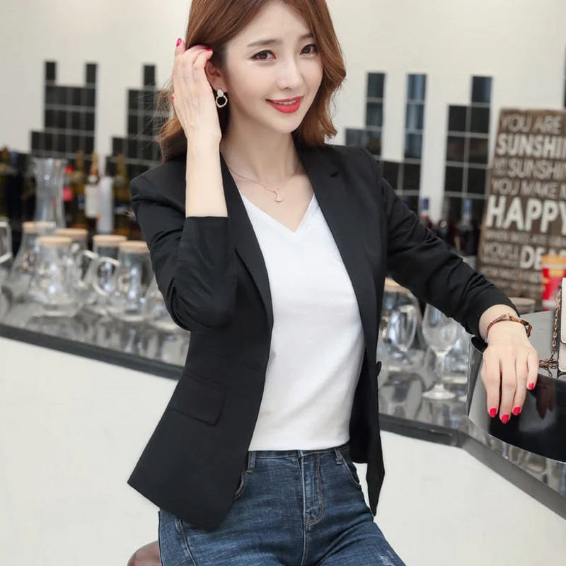 Women's Notched Collar Full Sleeves Single Button Plain Blazers