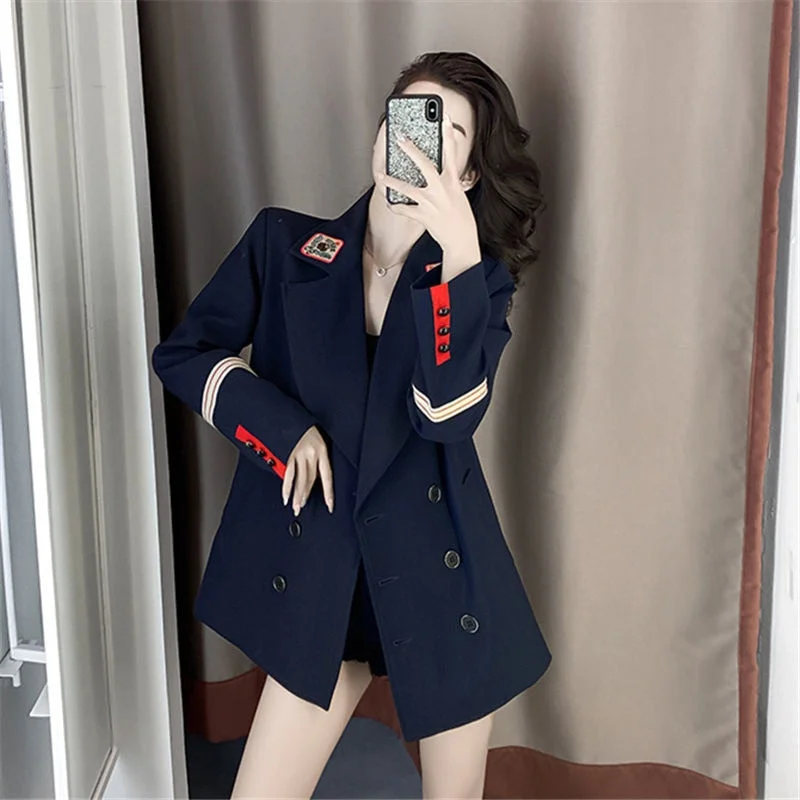 Women's Notched Collar Full Sleeves Double Breasted Blazer