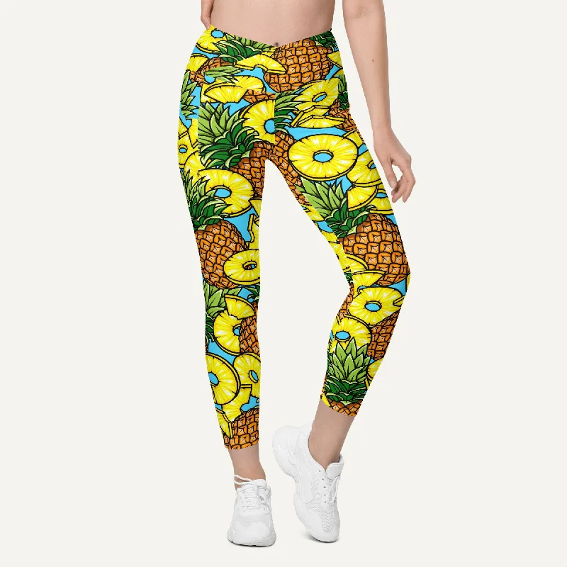 Pineapples Crossover Leggings With Pockets