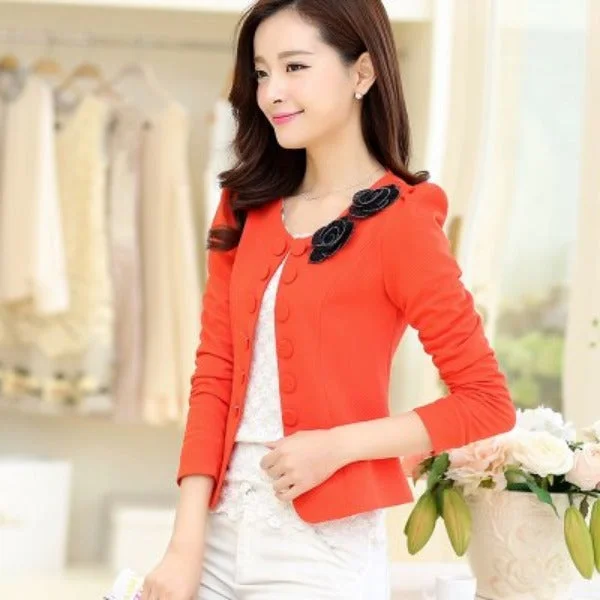 Women's Round Neck Long Sleeve Floral Double Breasted Blazers