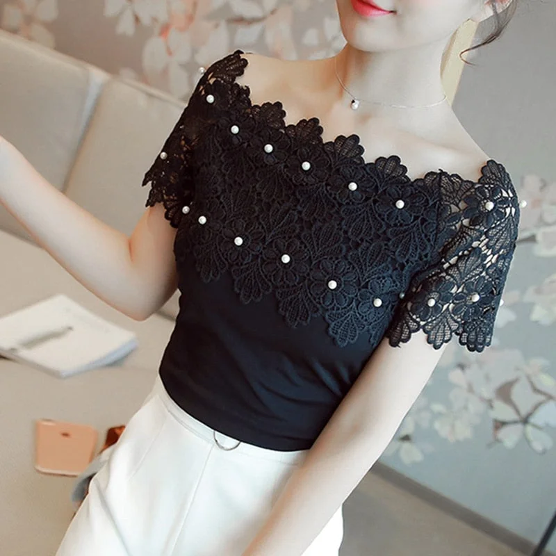 Women's Polyester Short Sleeves Hollow Out Casual Sexy Blouses