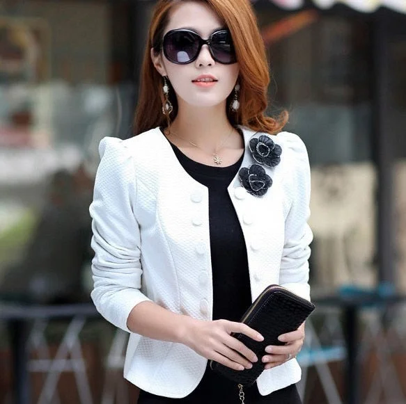 Women's Round Neck Long Sleeve Floral Double Breasted Blazers