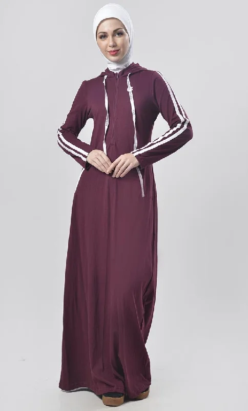 Everyday Maroon Jersey Sportswear Abaya Dress