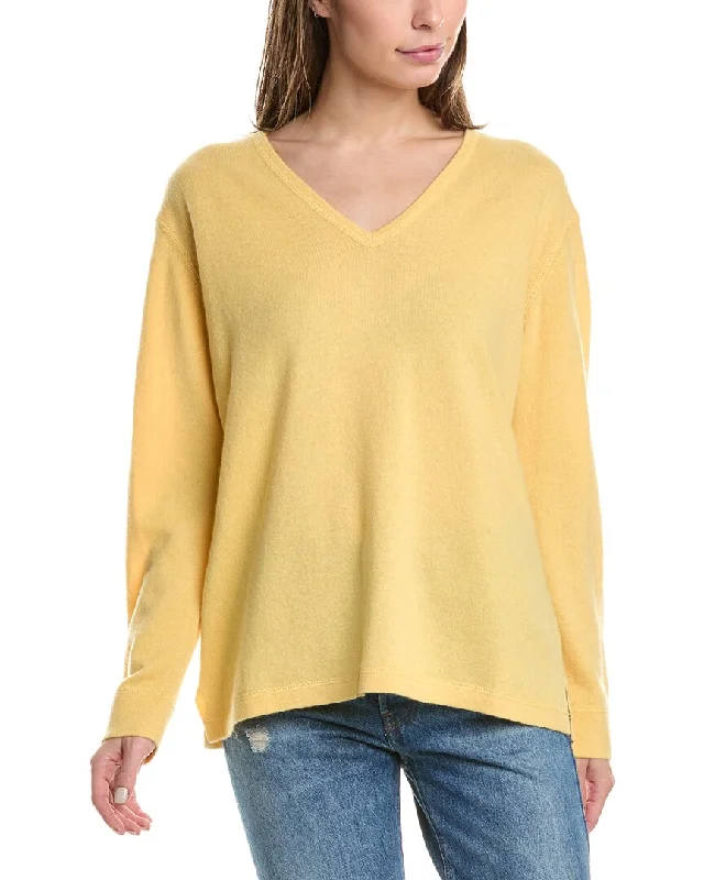 Forte Cashmere Coverstitch V-Neck Cashmere Sweater