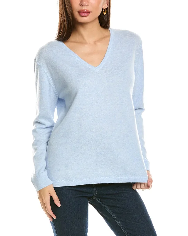 Forte Cashmere Coverstitch V-Neck Cashmere Sweater