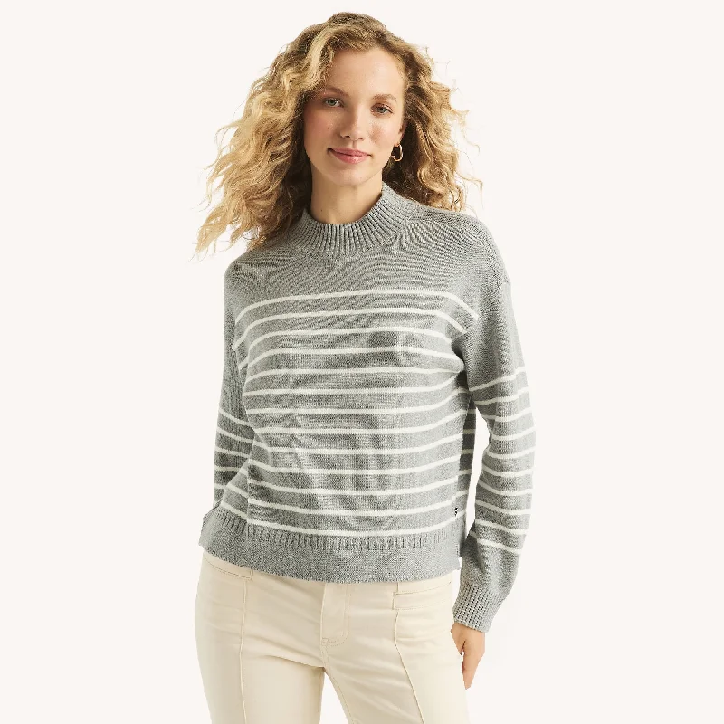 Nautica Womens Striped Mock-Neck Sweater