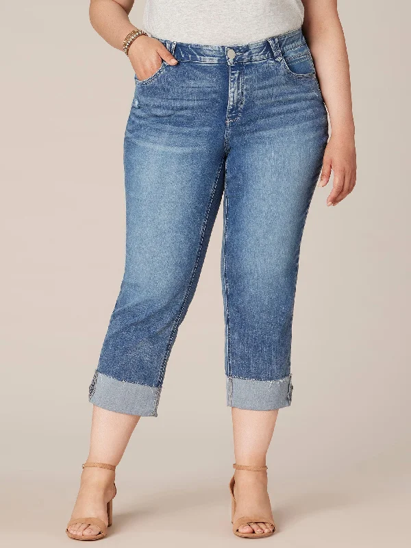 "Ab"solution High Rise Raw Hem Cuff Round Up Boyfriend Plus Size Jean