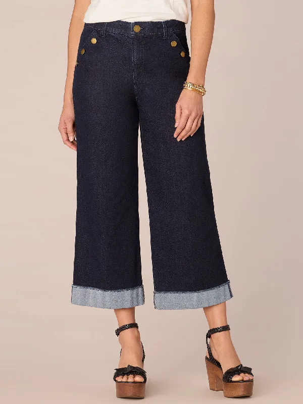 "Ab"solution Skyrise Sailor Button Cropped Wide Leg Petite Jean