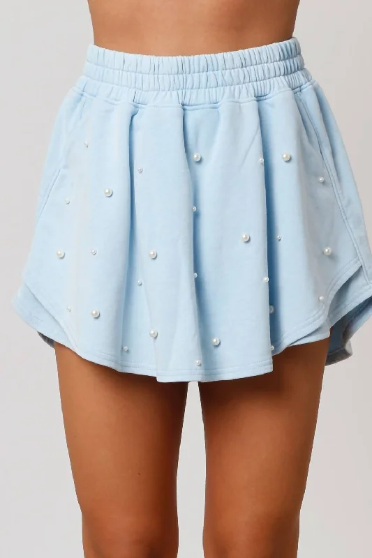 Aubrey Pearl Embellished Skort In Baby Blue