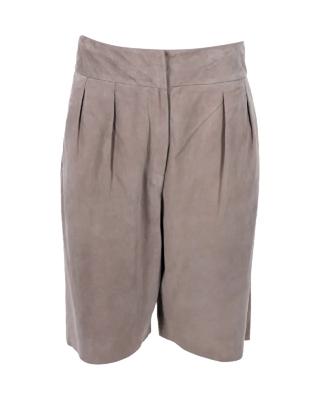 Brunello Cucinelli Pleated Shorts in Beige Suede