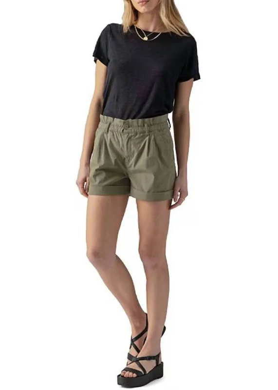 Elastic Waist Cuffed Short In Burnt Olive