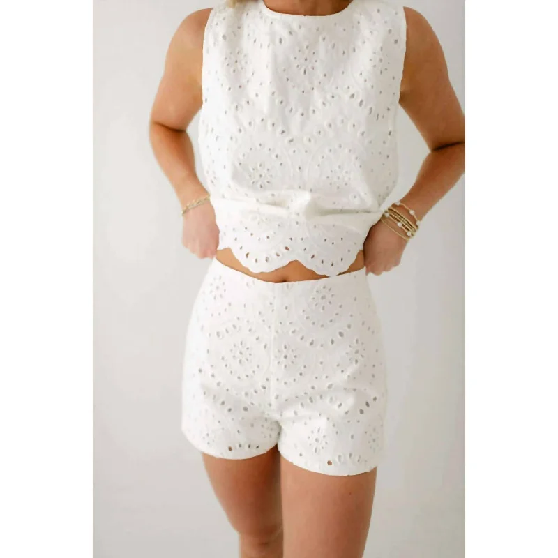 Eyelet Shorts In White