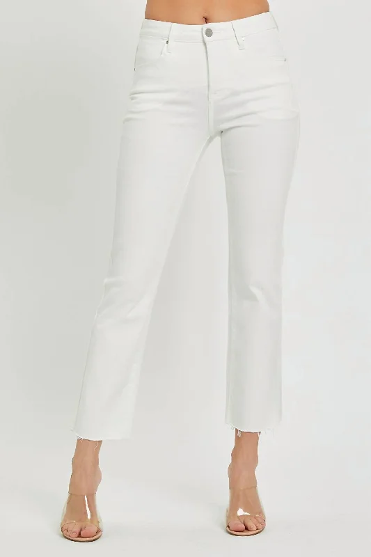 High Rise Tummy Control Raw Hem Straight Jeans In White