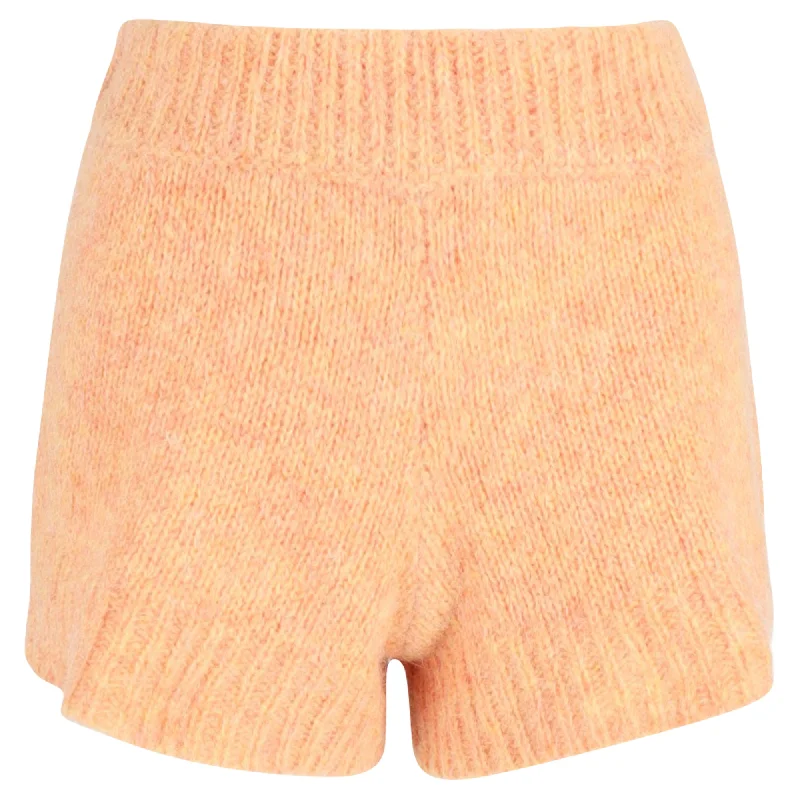 Rotate Birger Christensen High-Waist Knit Shorts in Orange Wool