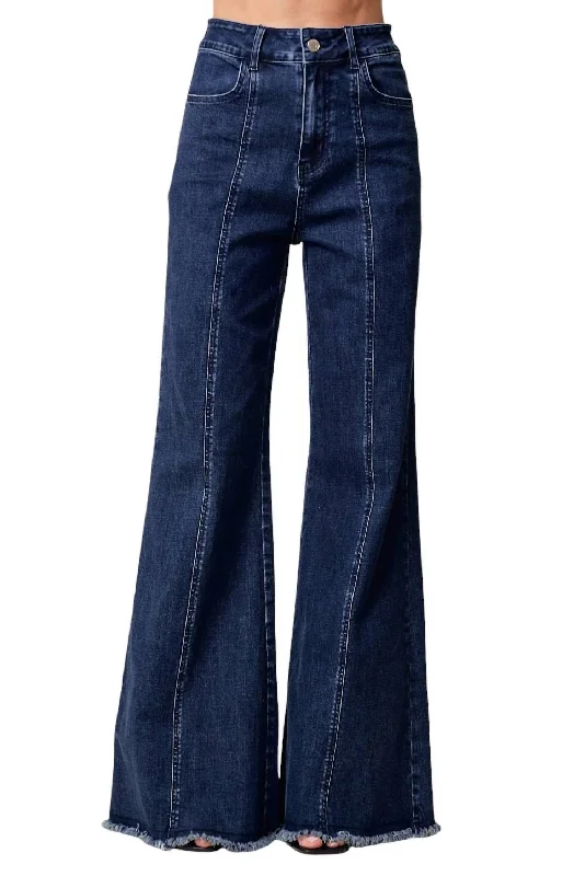 Wide Leg Palazzo Denim Jeans In Dark Wash