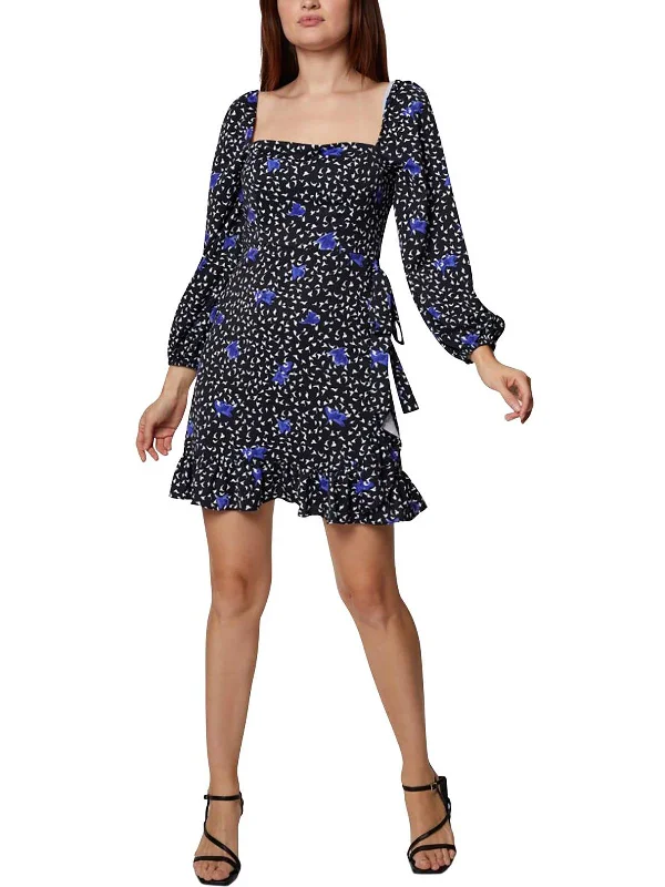 Womens Floral Square Neck Mini Dress