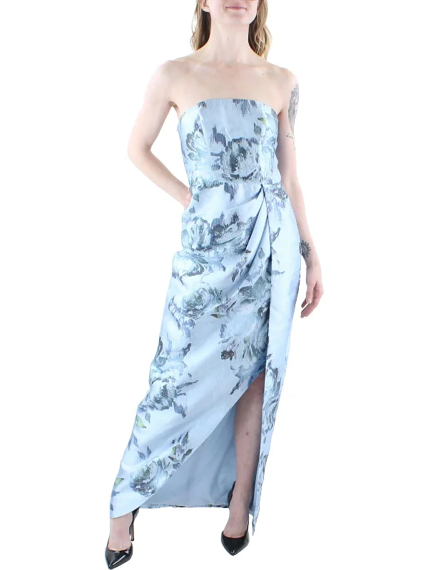 Womens Floral Strapless Evening Dress