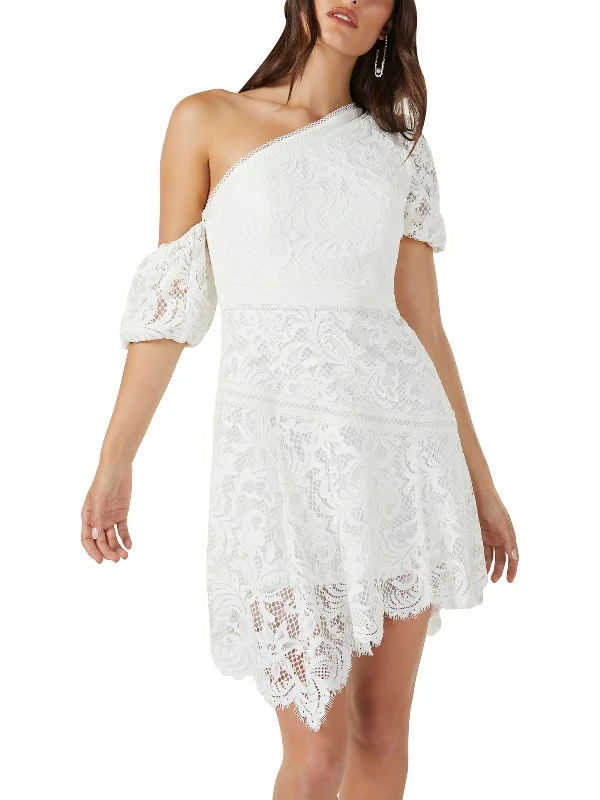 Womens Lace One Shoulder Cocktail and Party Dress