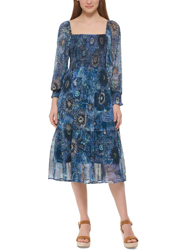 Womens Printed Calf Midi Dress