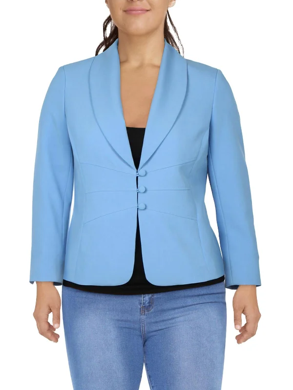 Petites Womens Shawl Collar Office Two-Button Blazer