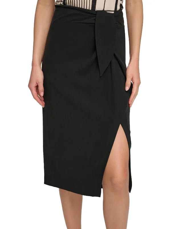 Womens Twill Front Twist Midi Skirt