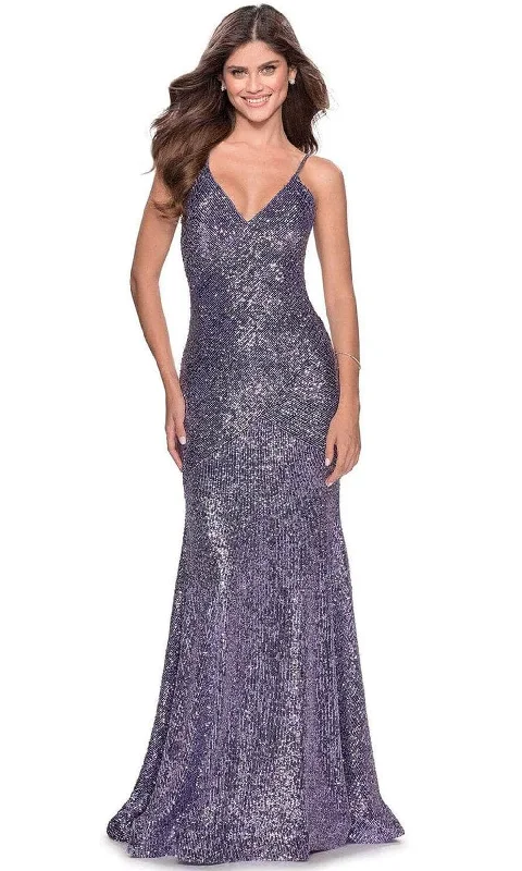 La Femme - 28713 Deep V-Neckline Sequin Sheath Dress