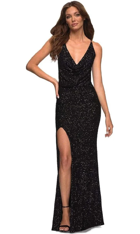 La Femme - 30376 Sequin Cowl V-Neck Gown