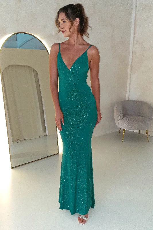 Billie Glitter Bodycon Gown | Emerald Green