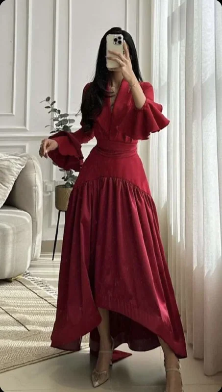 Charming Red Long Sleeves A-Line Formal Long Prom Dress, DP3446