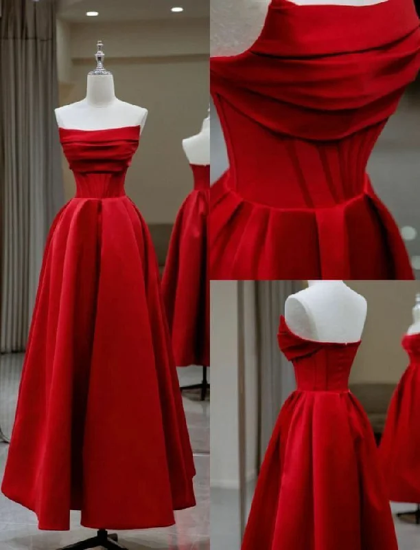 Charming Red Strapless A-Line Long Prom Gown Occasion Dress, DP3473