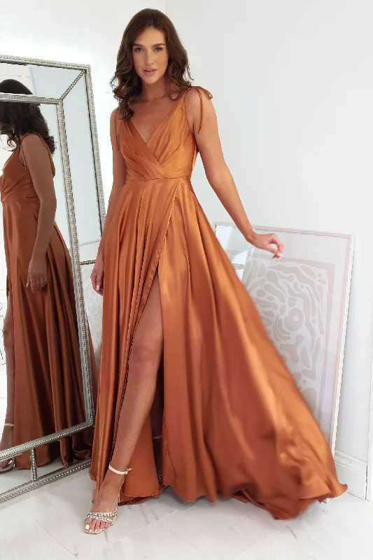 Rio Soft Satin Gown | Sunset Orange