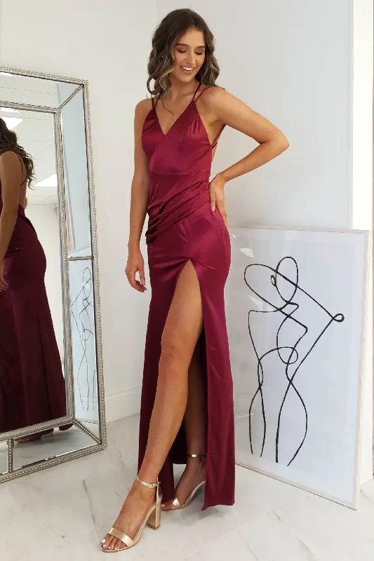 Simone Satin Gown | Burgundy