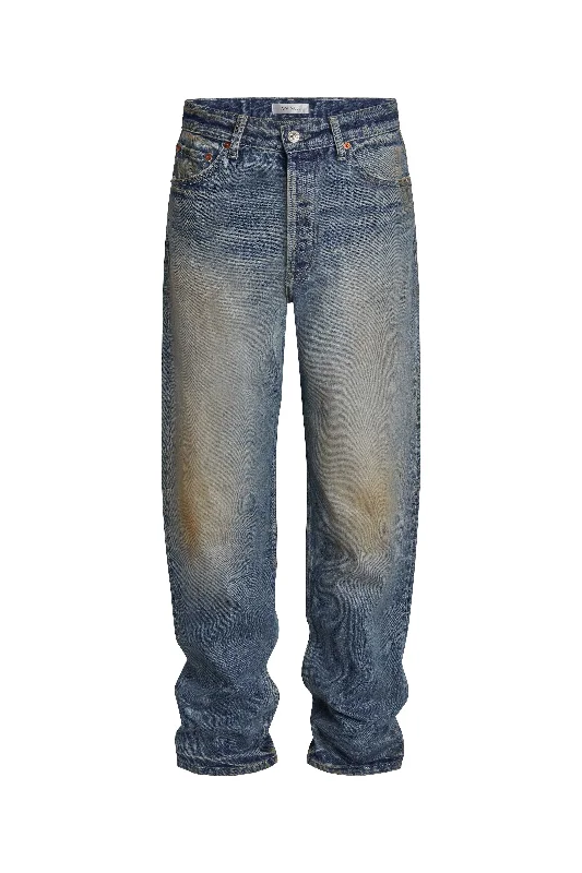 Tapered Beige Wash Jeans